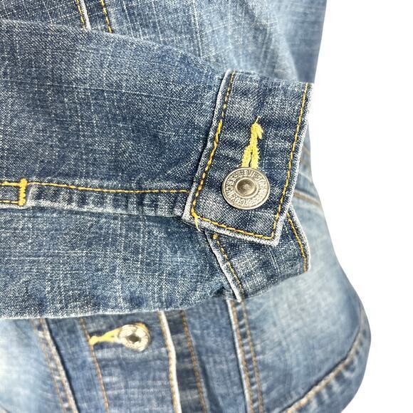 Levi's Y2K Trucker Jean Jacket Juniors XS Fitted Faded Stretch Denim Western VTG - Picture 14 of 15